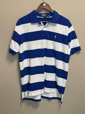 Ralph Lauren Blue and White Striped Polo Golf Collared Shirt Men’s XL